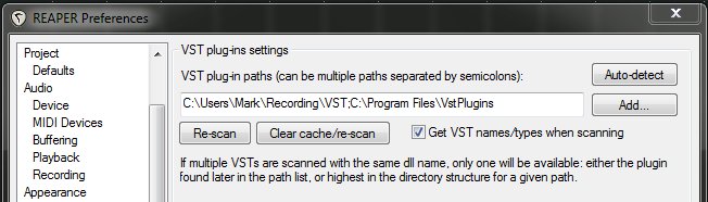 REAPER VST Preferences